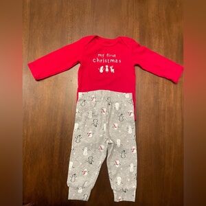 Carter's Red and Gray "My First Christmas" One-Piece